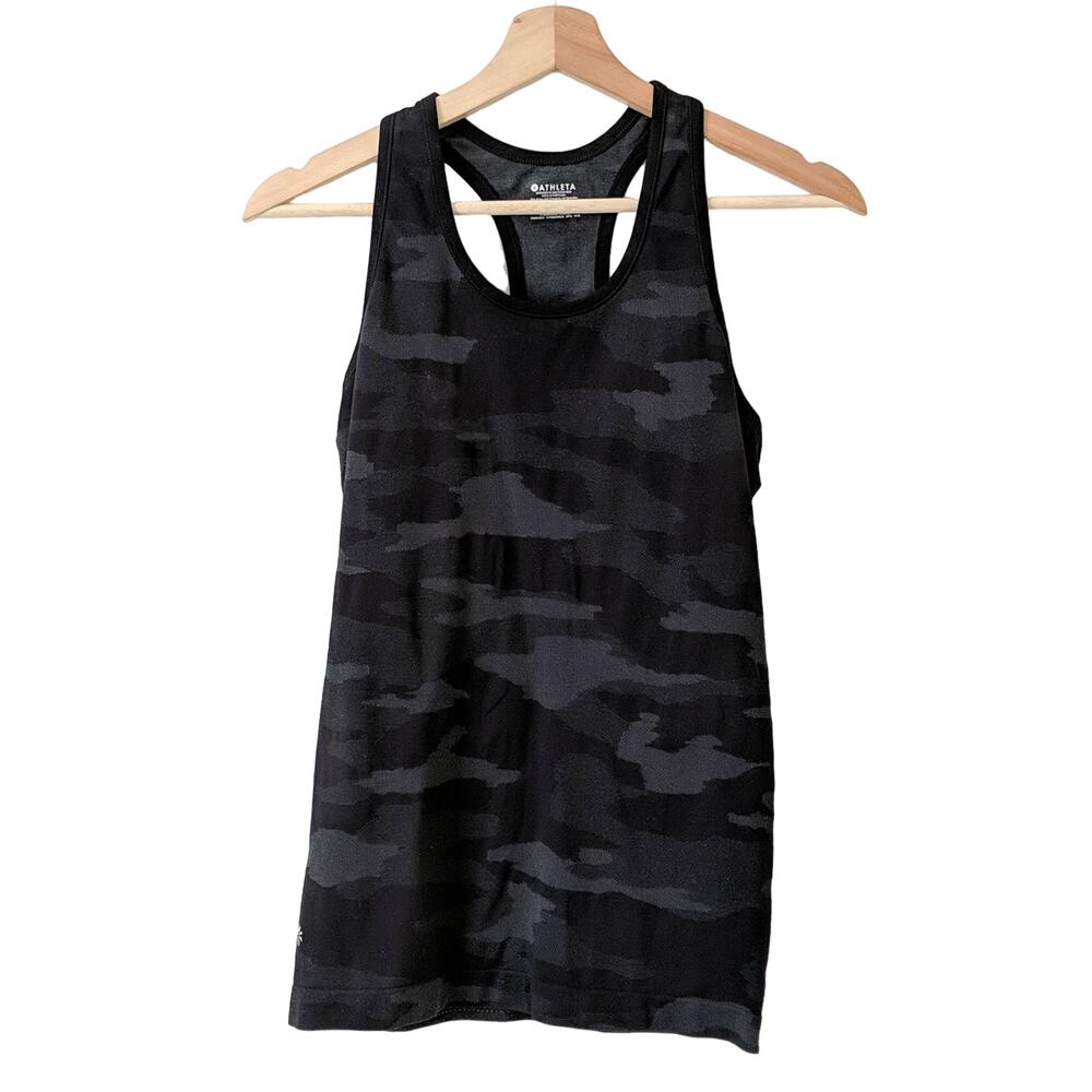 Athleta Speedlight Camo Black Gray Tank Top Racerback Yoga Fitness Stretch Small